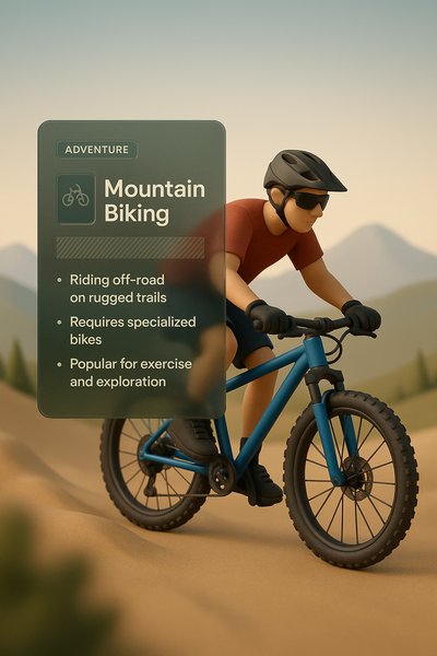 Dynamic Mountain Biking 3D Illustration with Integrated Design Elements