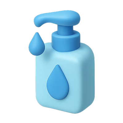 3D Model of a Blue Soap Pump Bottle with Droplet