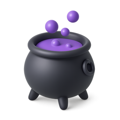 3D Cauldron with Purple Bubbles in Isometric View