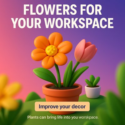 3D Flower Decoration Concept for Workspaces