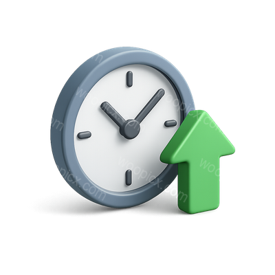3D Clock Icon with Upward Arrow Representation