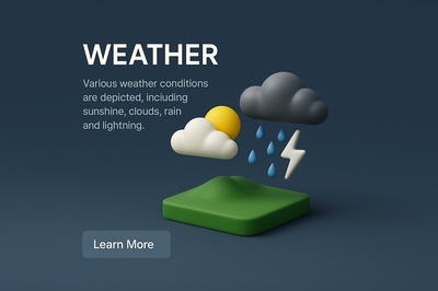 3D Weather Scene with Elements of Sunshine, Clouds, and Lightning