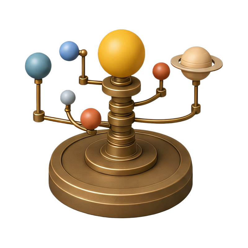 brass orrery with planets