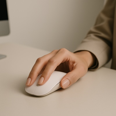 Elegant Female Hand Using Computer Mouse in Minimalist Style