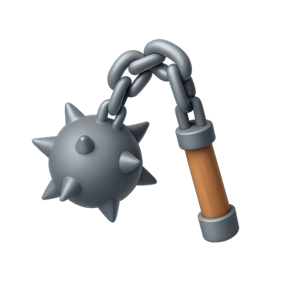 3D Spiked Flail Icon with Chain and Handle