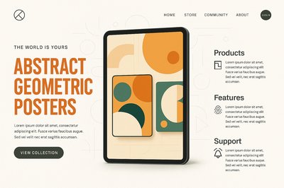 Modern Landing Page Design Featuring Abstract Geometric Posters