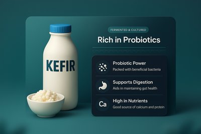 3D Illustration of Kefir with Nutritional Highlights