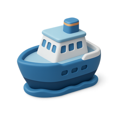 Stylized 3D Ferry Icon with Transparent Background