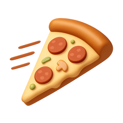 3D Iconic Pizza Slice with Motion Lines
