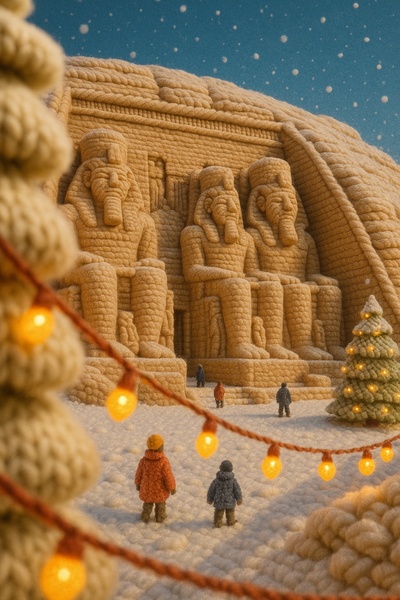 Magical Abu Simbel Scene in 3D Yarn Art