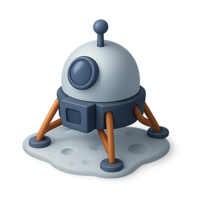3D Isometric Lunar Lander Icon on Moon Surface