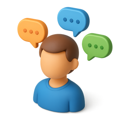 3D Multilingual Speaker Icon with Speech Bubbles