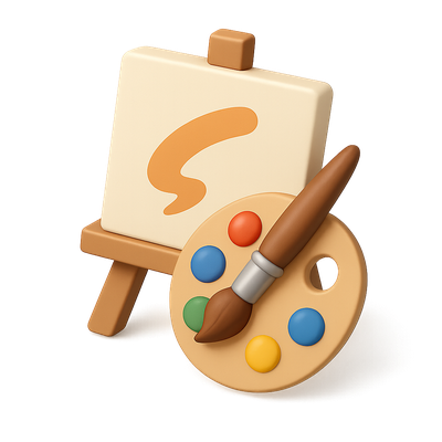 Colorful 3D Art Icon Featuring Palette and Easel