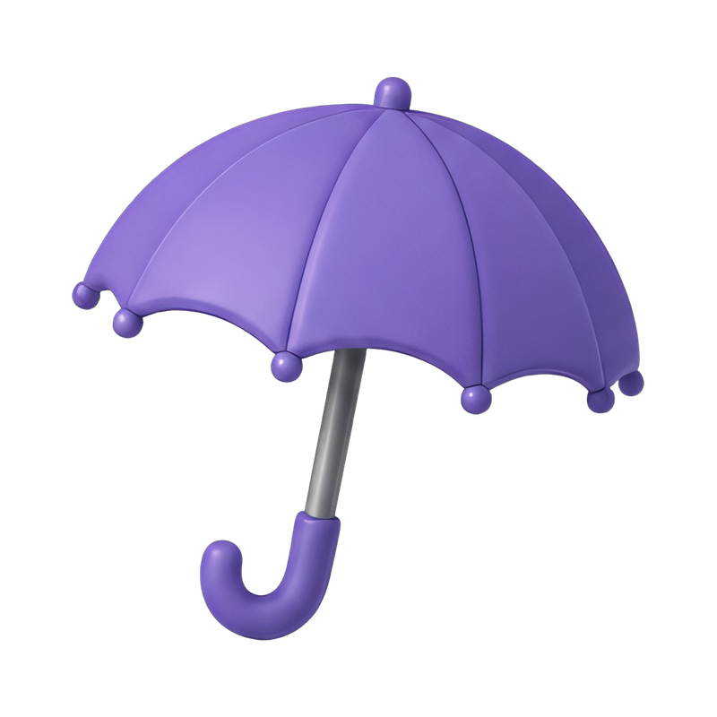 Open umbrella on rainy street