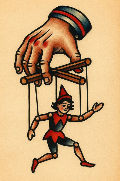Colorful Puppet Tattoo Sketch on Beige Background