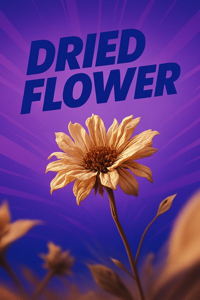 Dynamic Dried Flower Illustration with Bold Text