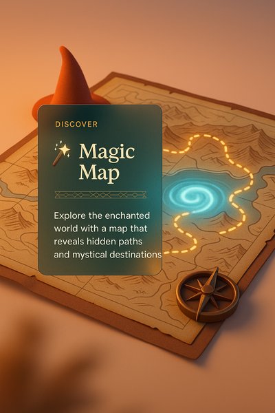 Enchanting 3D Magic Map Illustration with Interactive Elements