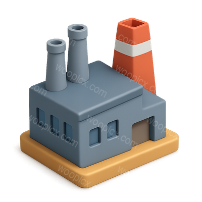 Stylized 3D Factory Icon with Volumetric Design