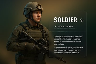 3D Soldier Illustration with Modern Web Design Elements