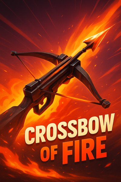 Dynamic Fire Crossbow Illustration with Bold Typography