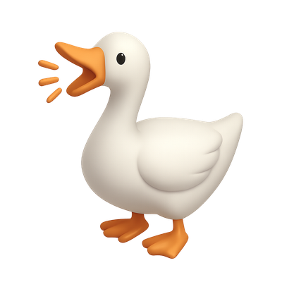 3D White Goose Icon with Transparent Background