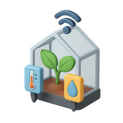3D Smart Greenhouse Icon with Sensors and Plants