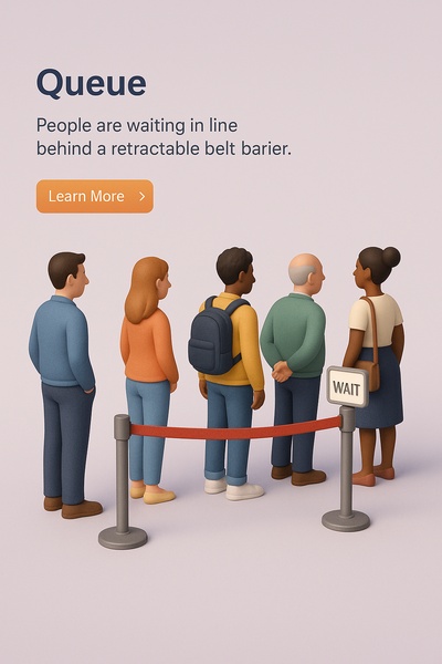 3D Illustration of a Queue with Diverse Characters