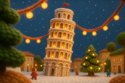 Pisa Tower in Yarn: A Festive 3D Scene