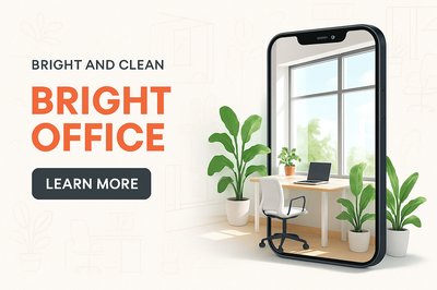 Modern Office Advertisement with Vibrant Design Elements