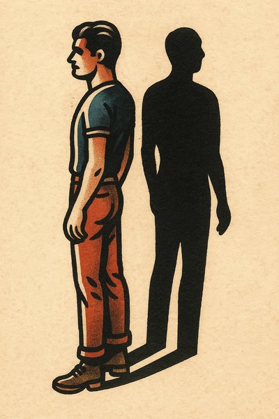 Shadow with Tattoo: Classic Sketch on Beige Background