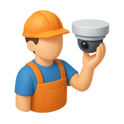 3D Security Camera Icon with Installer Representation