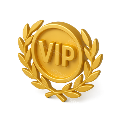 3D Gold Laurel VIP Icon with Transparent Background