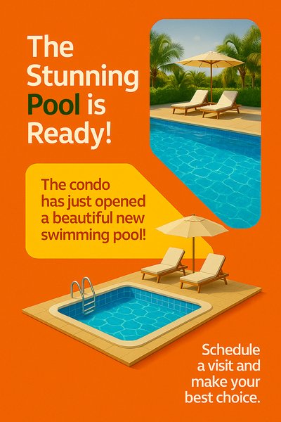 Vibrant Promotional Graphic for Condo Pool Opening