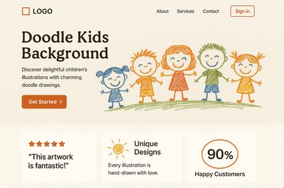 Minimalist Landing Page Design Featuring Doodle Kids Illustration