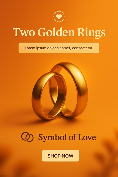 Elegant Display of Two Golden Wedding Rings on Orange Background