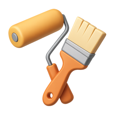 Stylish 3D Paint Tools Icon with Roller and Brush
