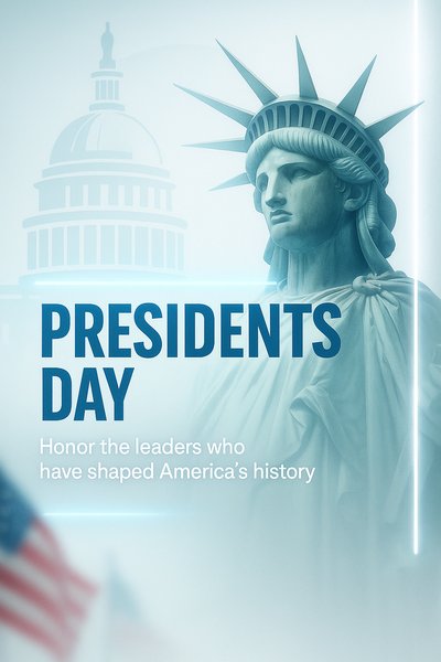 Presidents Day Promotional Graphic with Statue of Liberty