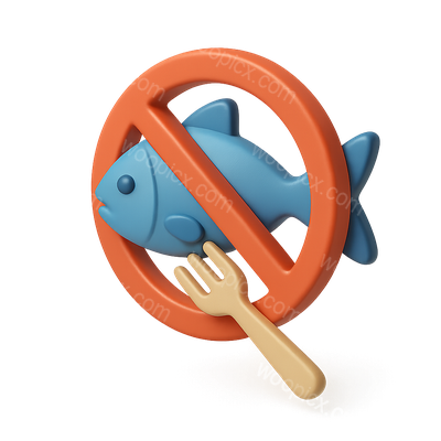 3D Forked Fish Icon with Transparent Background