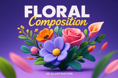 Dynamic Floral Composition in 3D Illustration