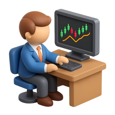 3D Trader Icon with Isometric View and Transparent Background