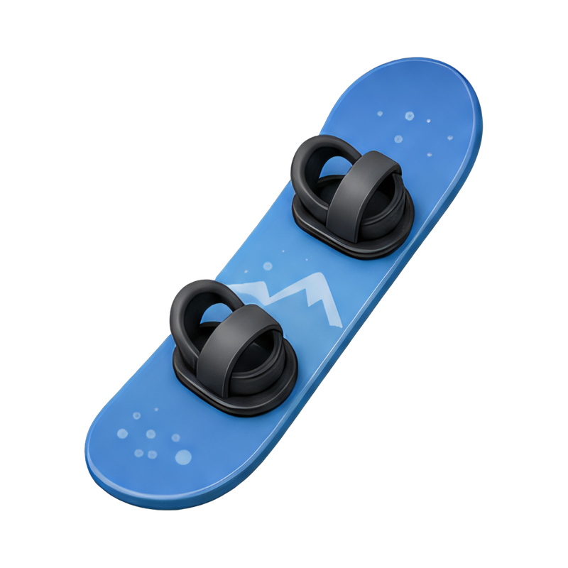 Snowboard with bindings on snow