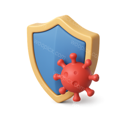 Stylized 3D Anti-Virus Icon with Shield and Virus
