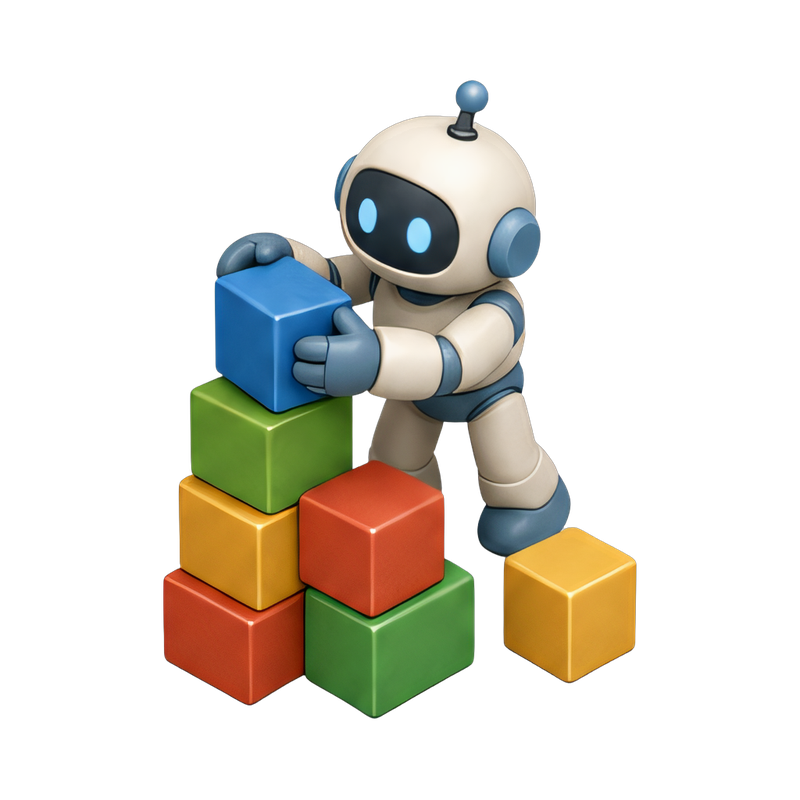 robot stacking colorful blocks