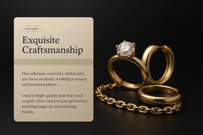 Elegant Jewelry Display on Black Background with Features