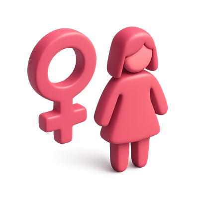 Stylized 3D Female Icon with Symbol and Figure