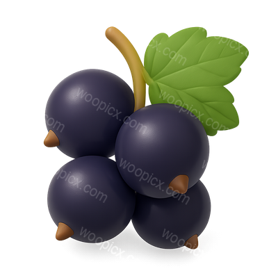 Stylized 3D Blackcurrant Icon with Volumetric Detail