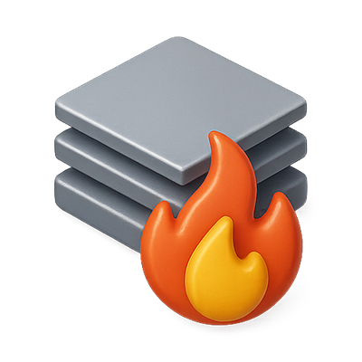 Stylized Database Icon with Flame Element