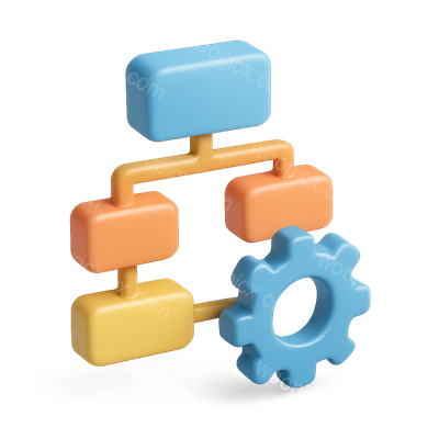 3D Flowchart Gear Icon in Bright Colors