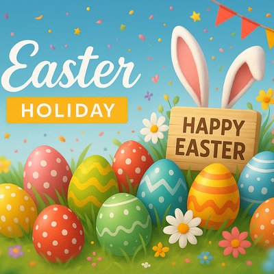 Festive Easter Celebration Graphic with Colorful Eggs