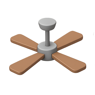3D Render of a Modern Ceiling Fan with Brown Blades